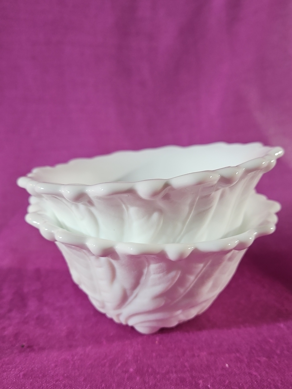 Vintage Indiana Glass White Milk Glass Wild Rose Berry Bowls - Set of 2